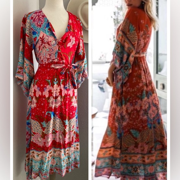 ❤️ BOHO RED FLORAL KAFTAN DRESS - Picture 3 of 17
